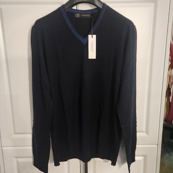 Versace Greca Lana Wool V-Neck Jumper - Picture 1 of 9
